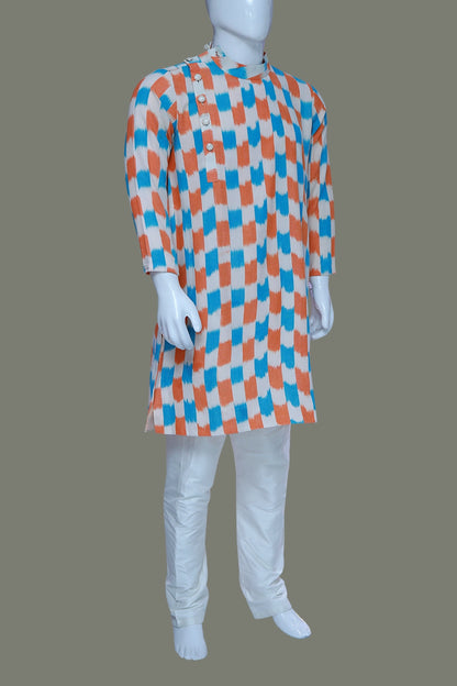 Ikkat Side Neck Kurta Pyjama | side neck
