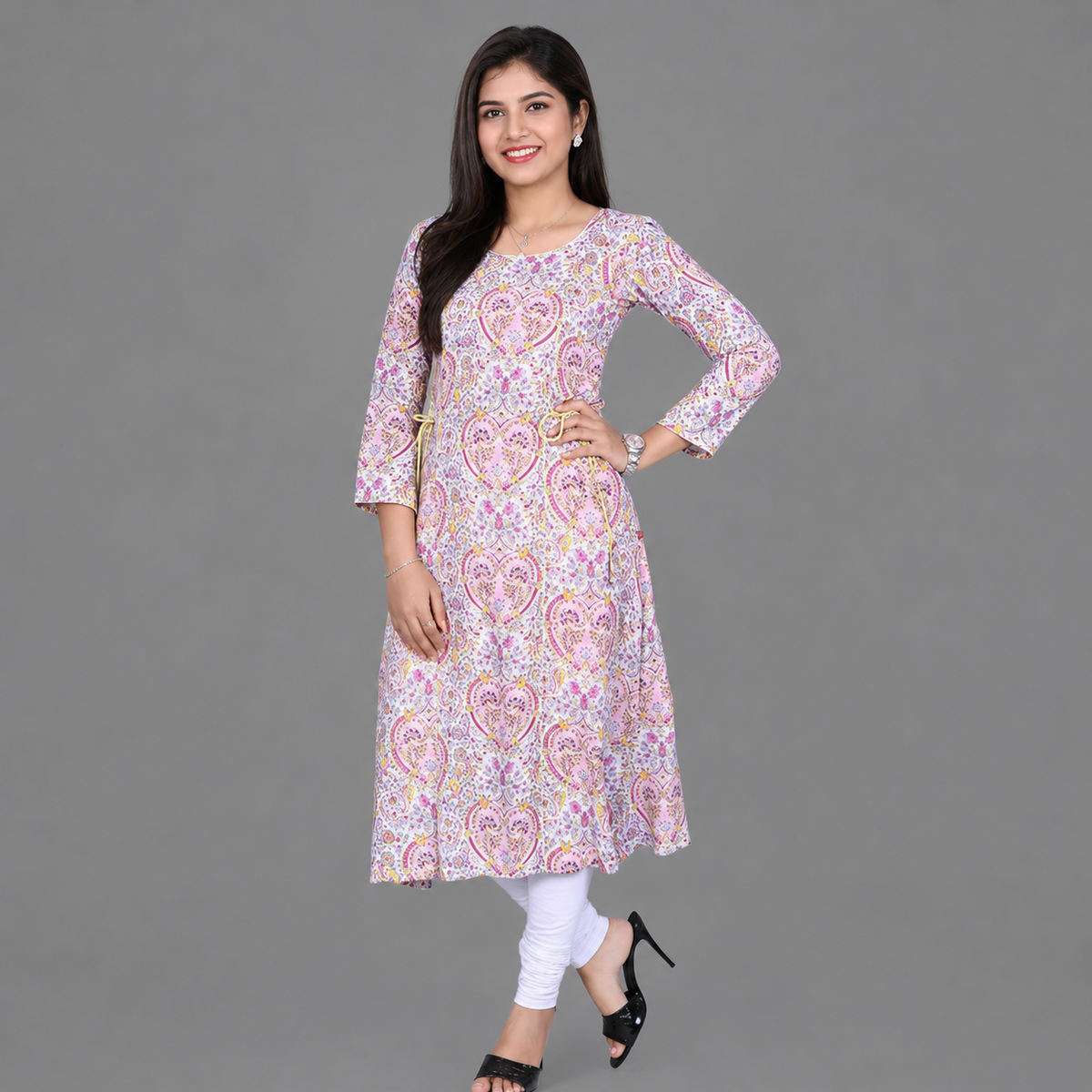 Pink Abstract Print Straight Fit Kurti – Stylish Everyday Ethnic Wear for Women | S3G846