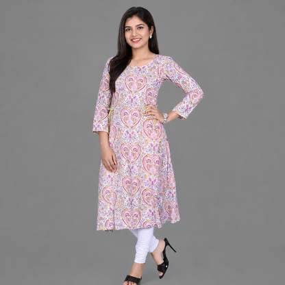 Pink Abstract Print Straight Fit Kurti – Stylish Everyday Ethnic Wear for Women | S3G846