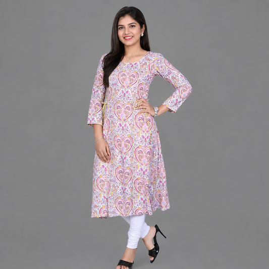 Pink Abstract Print Straight Fit Kurti – Stylish Everyday Ethnic Wear for Women | S3G846