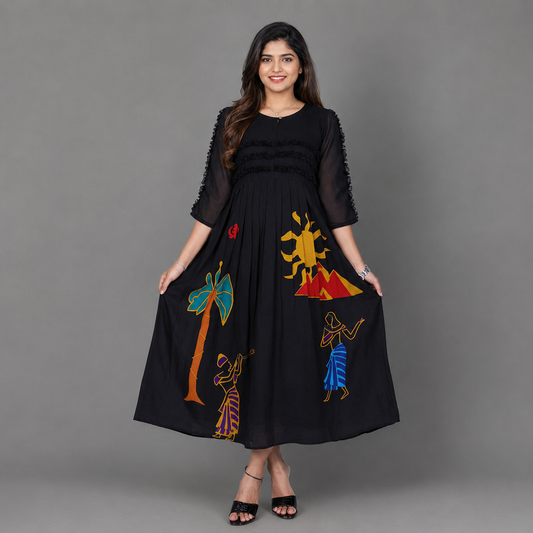 Black Georgette Printed Maxi | S3G866