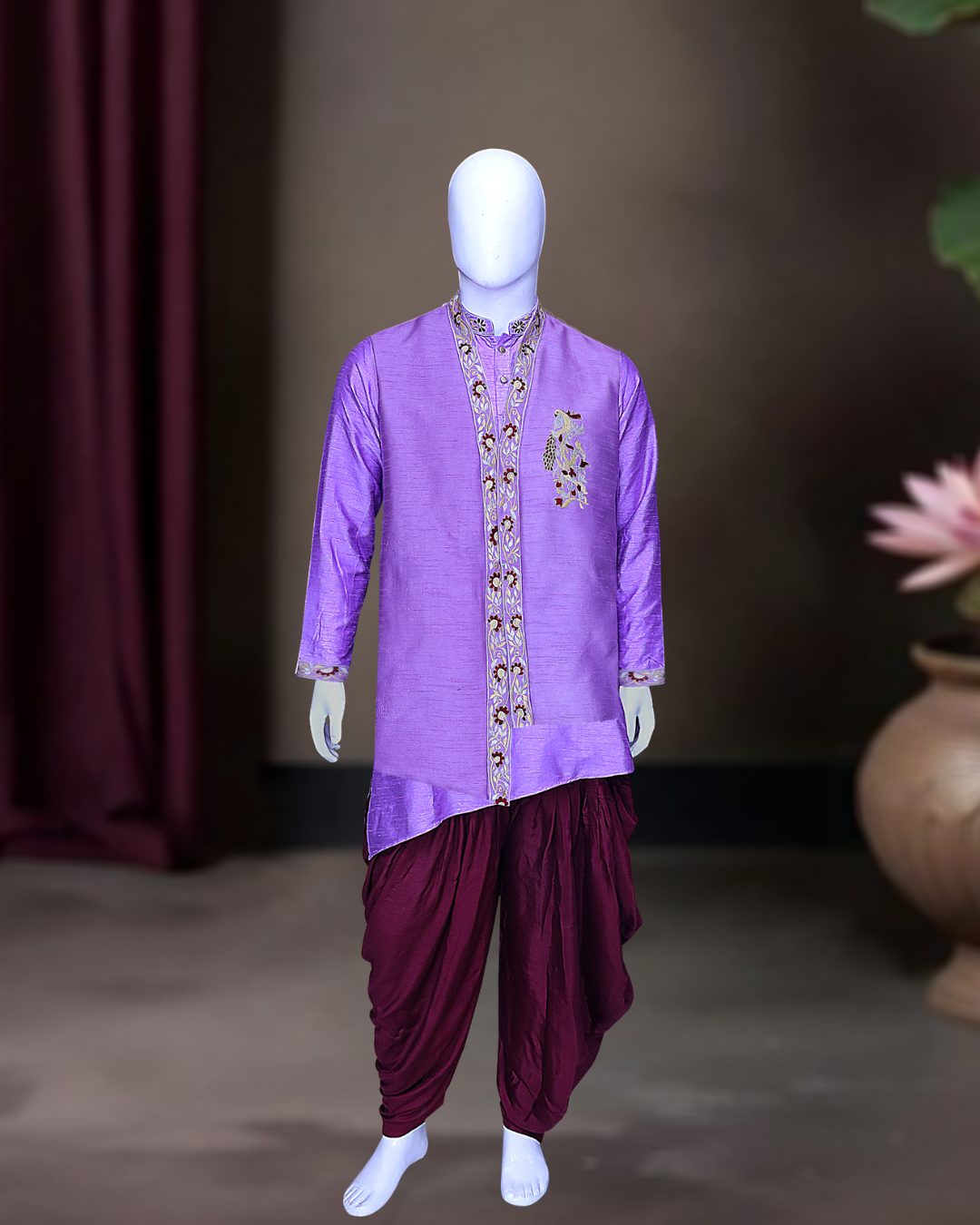 Regal Wine & Purple Embroidery Family Set – Royal Elegance