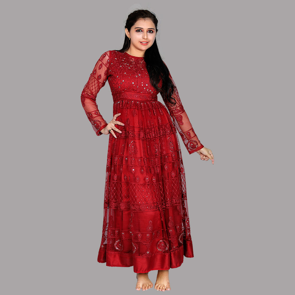 Red netted sequin gown