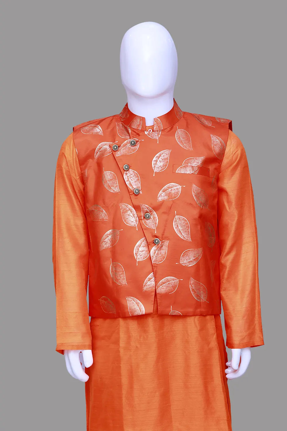 Printed Orange Men's Ethnic Sherwani Set | Orange Sherwani