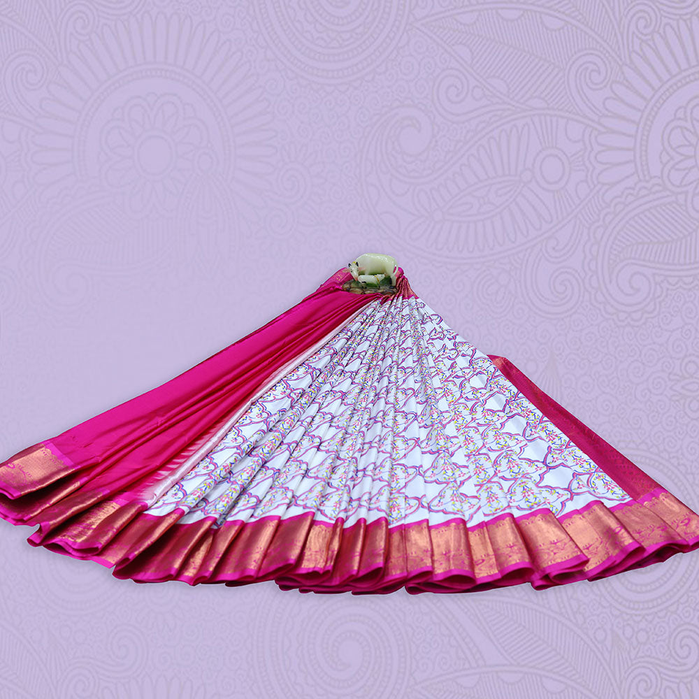 Hand block print pattu saree