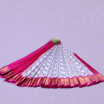 Hand block print pattu saree