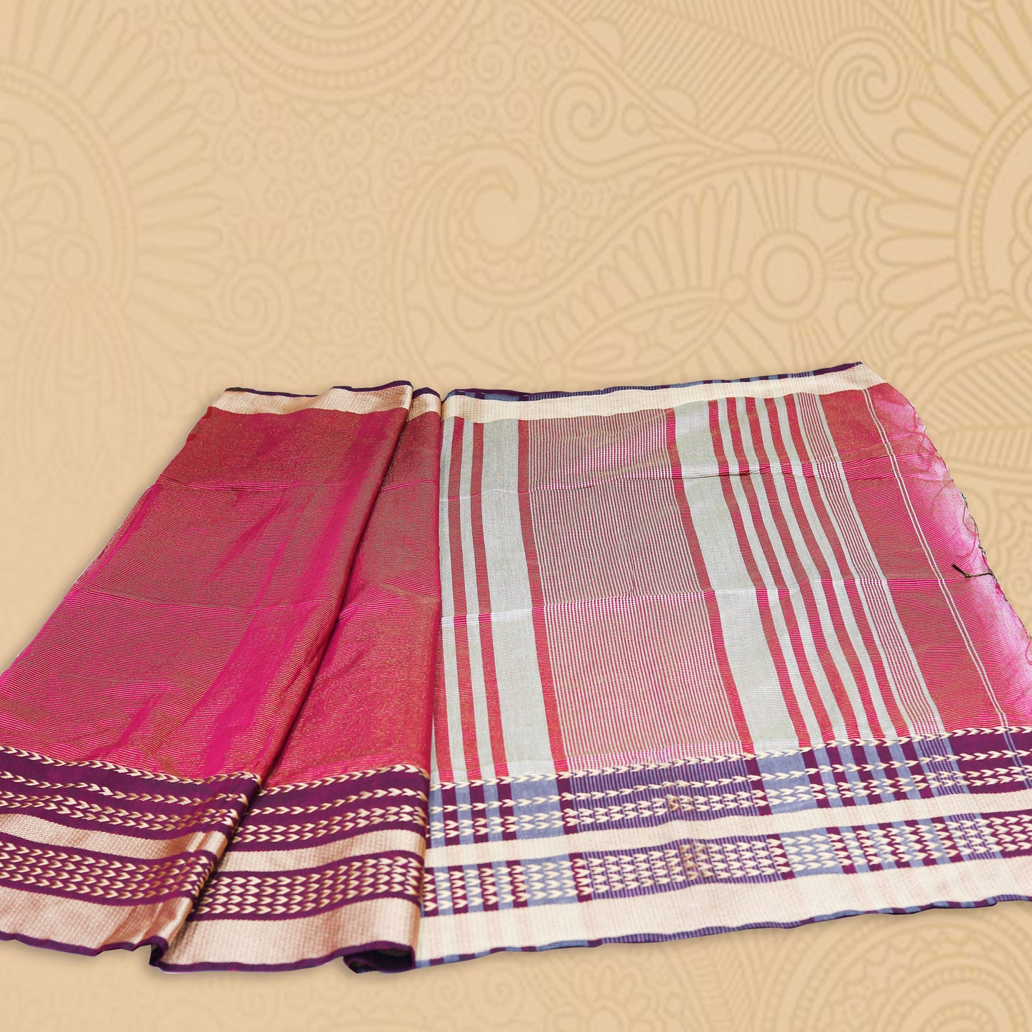Cotton Silk Maroon Pink Saree