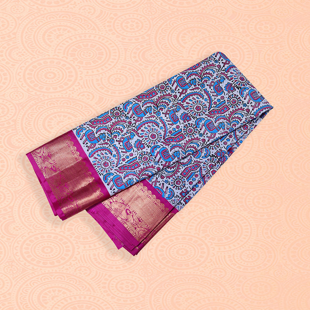 Hand block print pattu saree