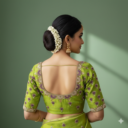 Vibrant yellow-green Maggam work blouse