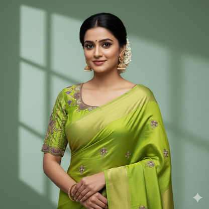 Vibrant yellow-green Maggam work blouse