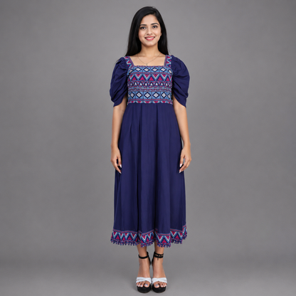 Women Blue Straight Gown | S3K621