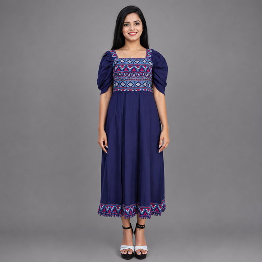 Women Blue Straight Gown | S3K621