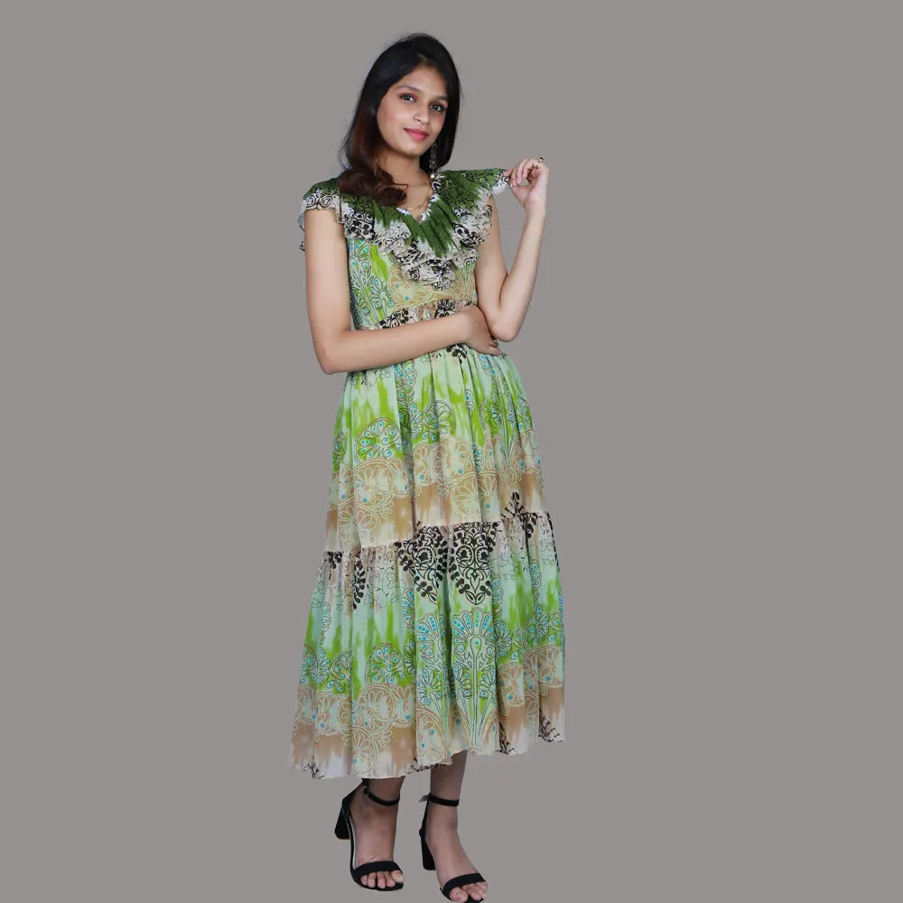Green Floral Print Gown