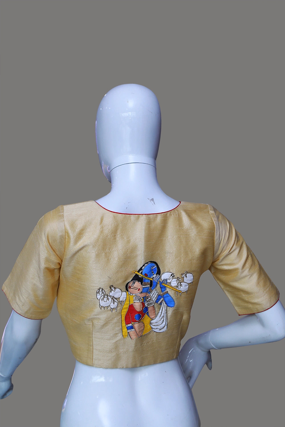 Exquisite Handcrafted Blouse Embellished with Radha Krishna Painting and Maggam Work Blouse | Radha Krishna