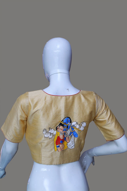 Exquisite Handcrafted Blouse Embellished with Radha Krishna Painting and Maggam Work Blouse | Radha Krishna