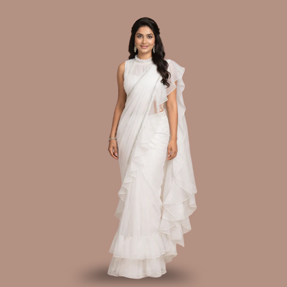 White Ruffle Saree