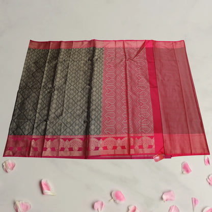 Grey and Pink Border Gadwal Saree | Saree 3