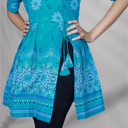 blue floral printed peplum top