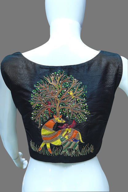 Gond Art Maggam Work Painted Handicrafts Blouse: Inspired Elegance | S3B1258