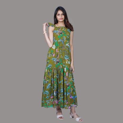 Mehandi Green Printed One Piece Dress