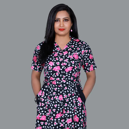 Black and pink Floral Print one piece