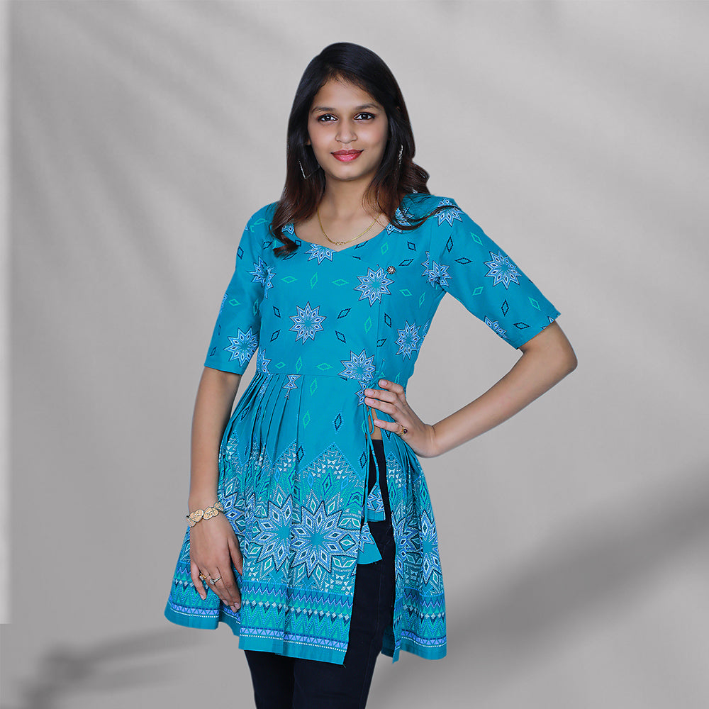 blue floral printed peplum top