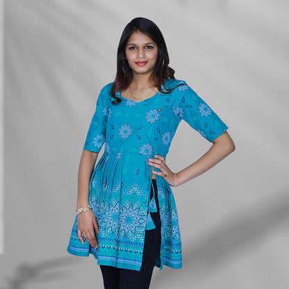 blue floral printed peplum top