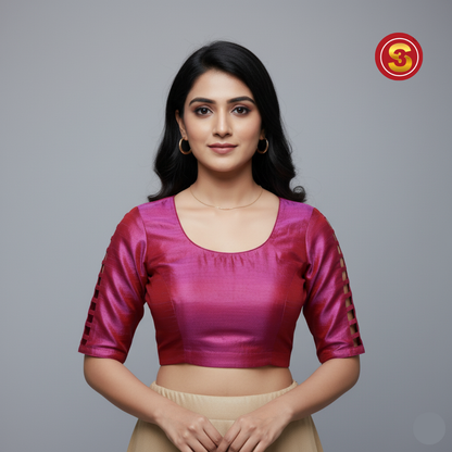 Pink Maggam Work with Sleeves open Designer Blouse | S3B1260