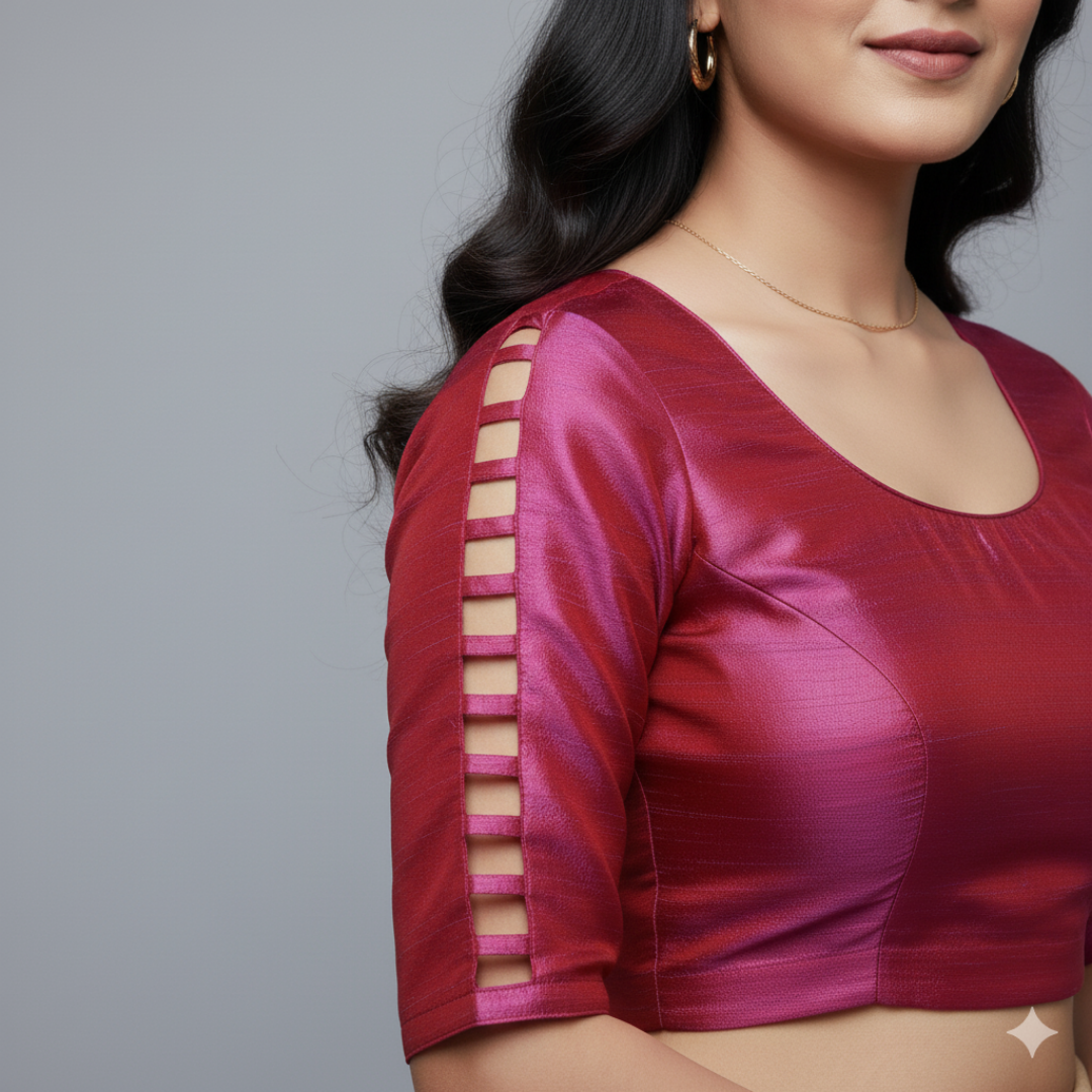 Pink Maggam Work with Sleeves open Designer Blouse | S3B1260