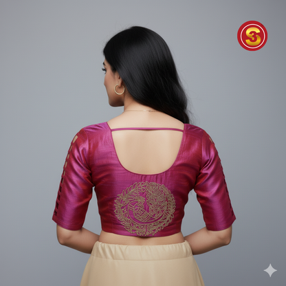 Pink Maggam Work with Sleeves open Designer Blouse | S3B1260