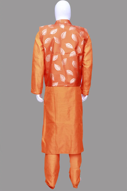 Printed Orange Men's Ethnic Sherwani Set | Orange Sherwani