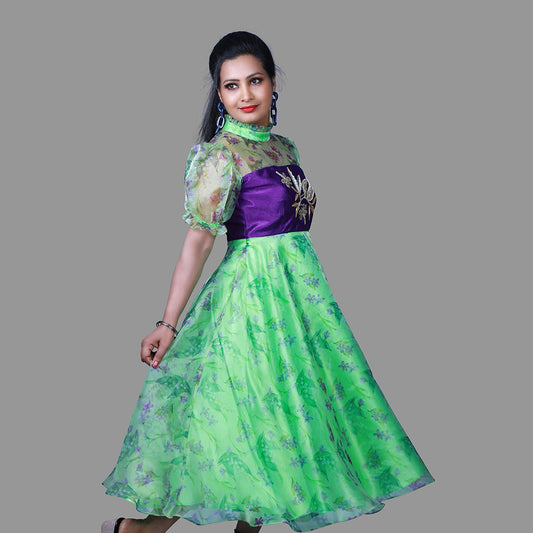 Green printed organza gown | S3G1309