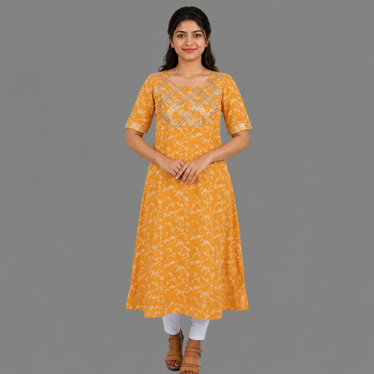Women Floral Print A-line Kurta (yellow)/S3X173