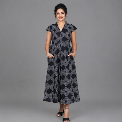 Polka Print Cotton Blend Flared/A-line Gown | S3G830