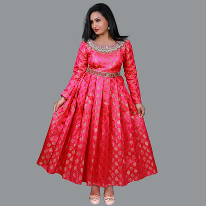 Pink Maggam Work Gown