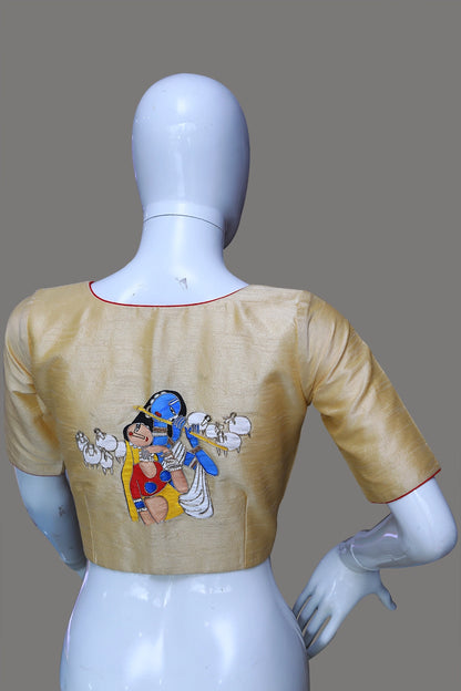 Exquisite Handcrafted Blouse Embellished with Radha Krishna Painting and Maggam Work Blouse | Radha Krishna