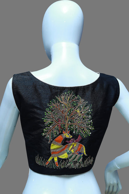 Gond Art Maggam Work Painted Handicrafts Blouse: Inspired Elegance | S3B1258