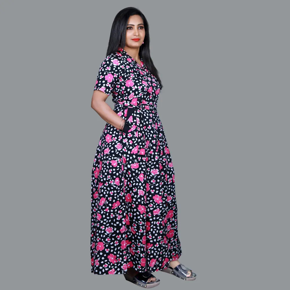 Black and pink Floral Print one piece