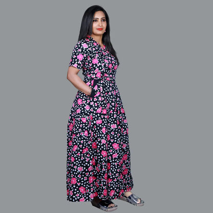 Black and pink Floral Print one piece