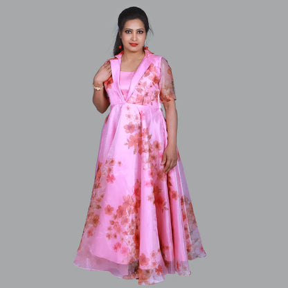 Organza Blazer Collar Neck Gown | S3G1130