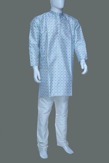 White Printed Men's Kurta | White Kurta Set