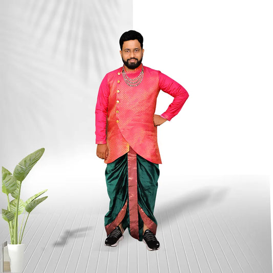 Pink & Green Pattu Kurta ,Dhoti Pant Set |  Doti Pant Set