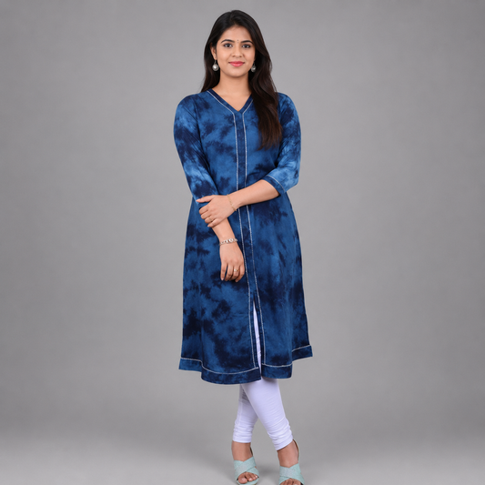 BLUE TIE AND DYE A LINE KURTI | S3K346