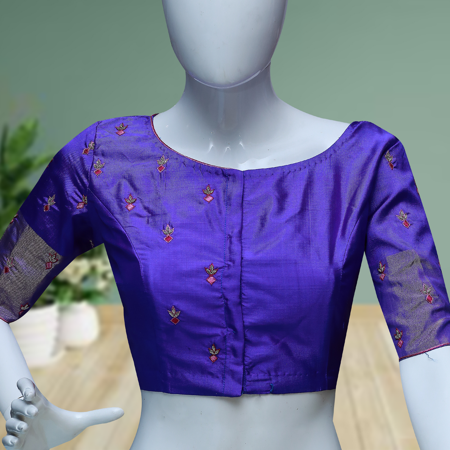 Stunning Azure Blue Blouse with Aari Embroidery