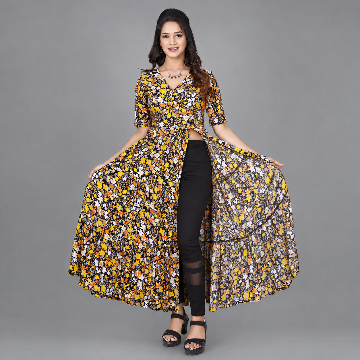 Yellow and orange Floral Print Maxi | S3G1016