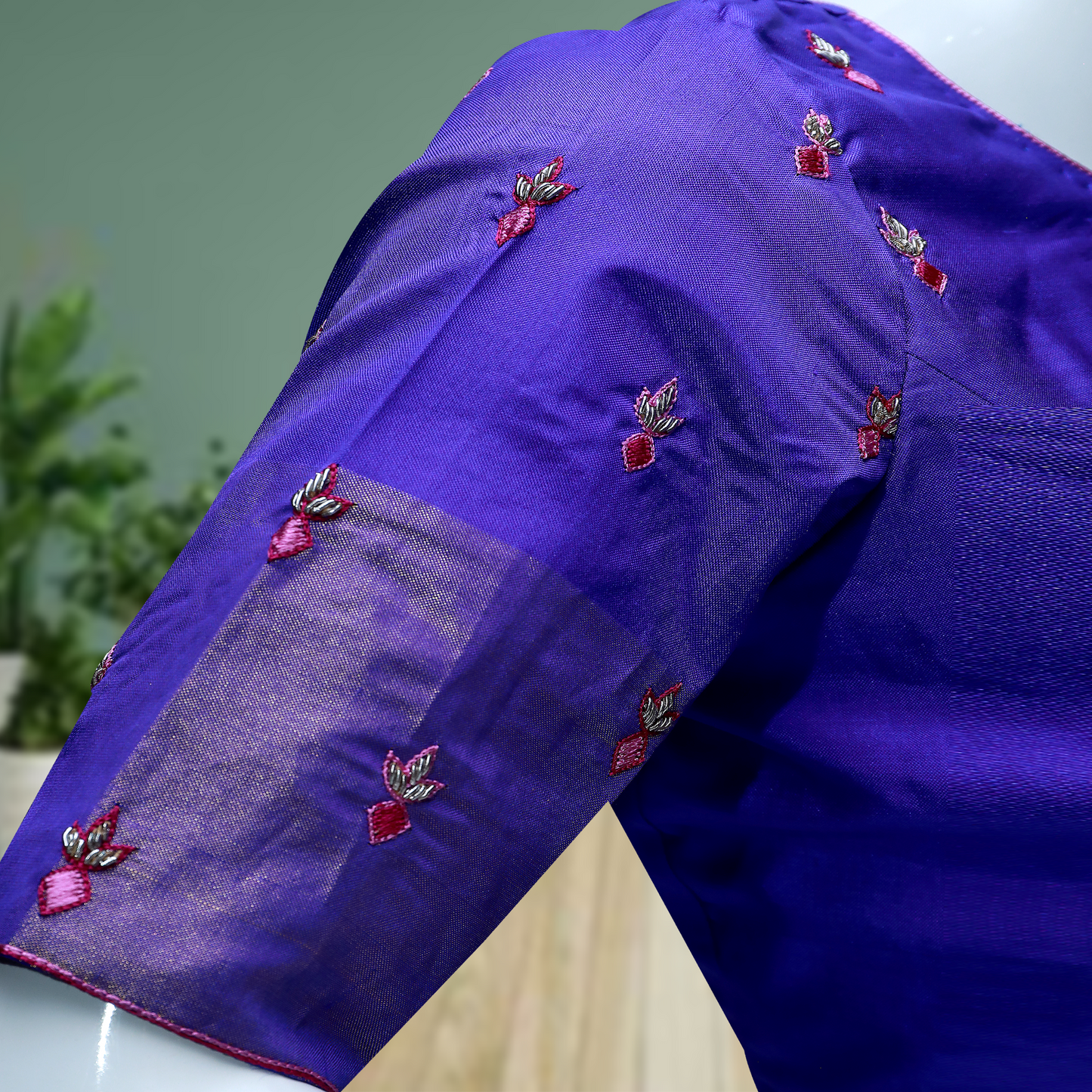 Stunning Azure Blue Blouse with Aari Embroidery