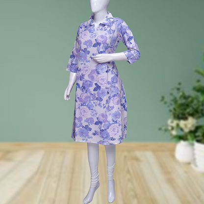 Blue colour floral printed aline kurthi