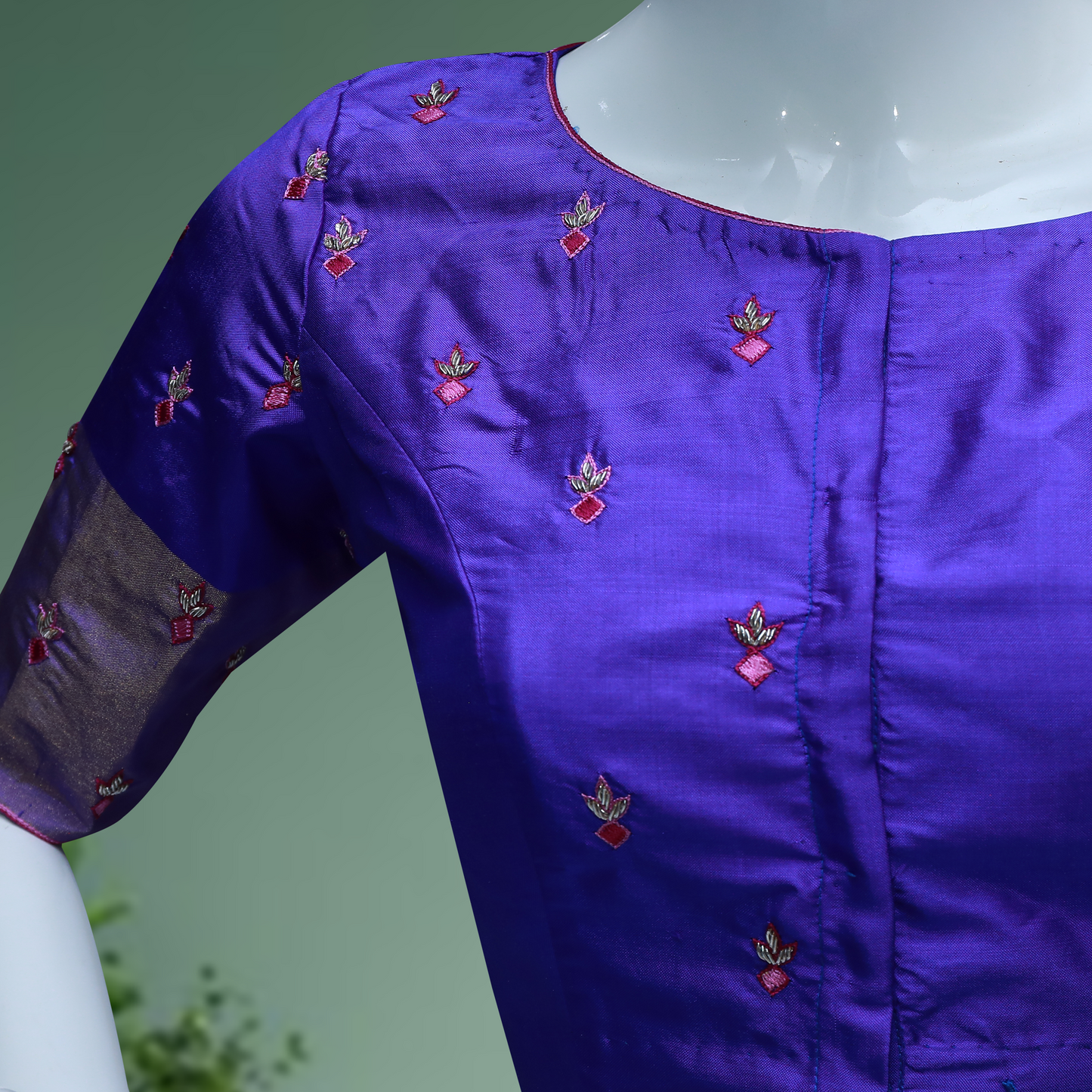 Stunning Azure Blue Blouse with Aari Embroidery