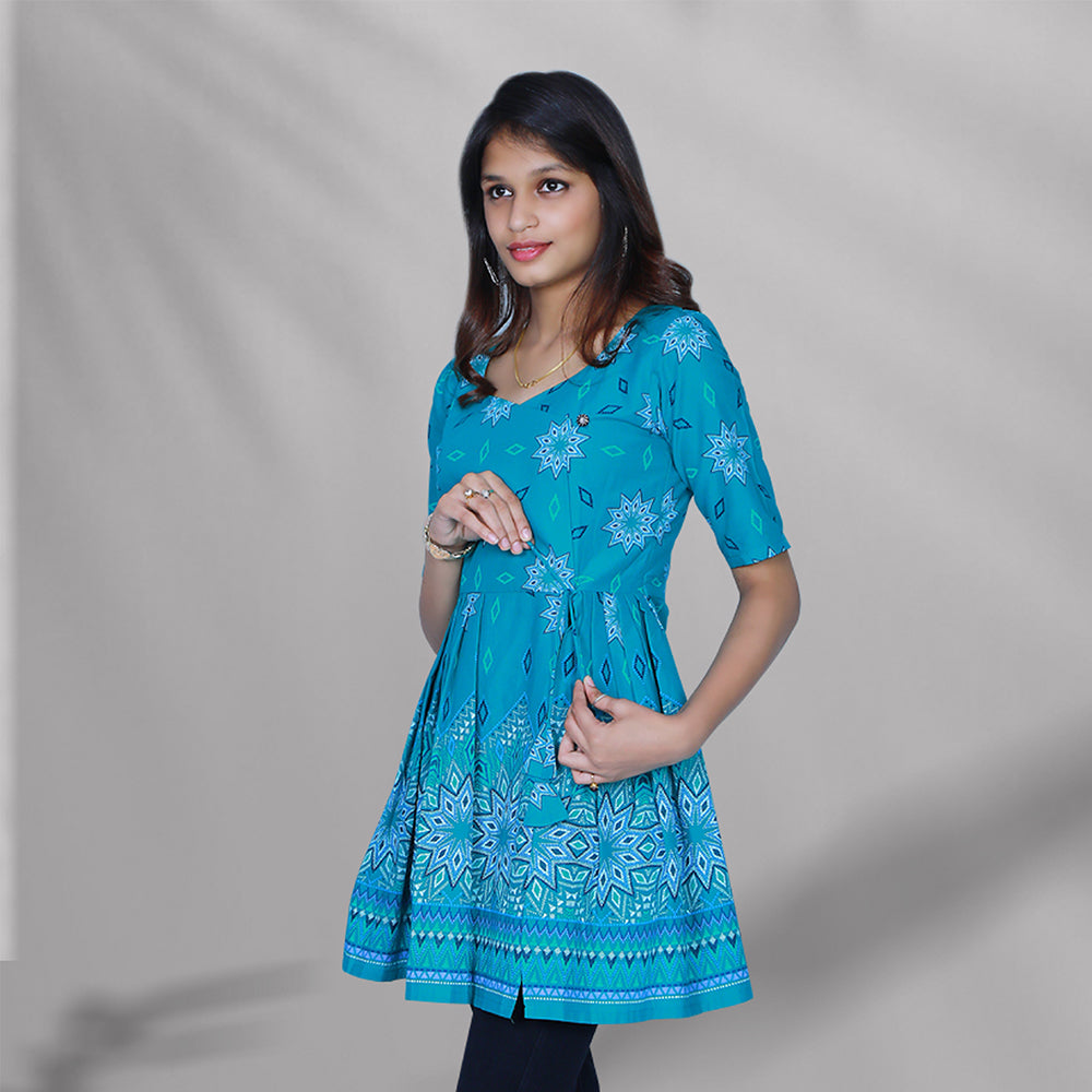 blue floral printed peplum top