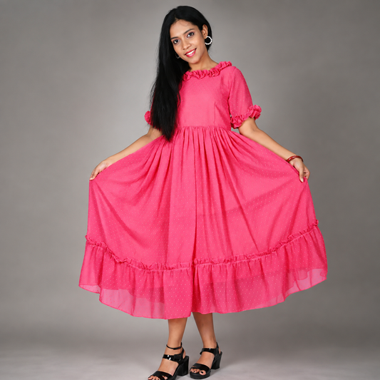 Pink Butta Georgette Gown | S3G1220